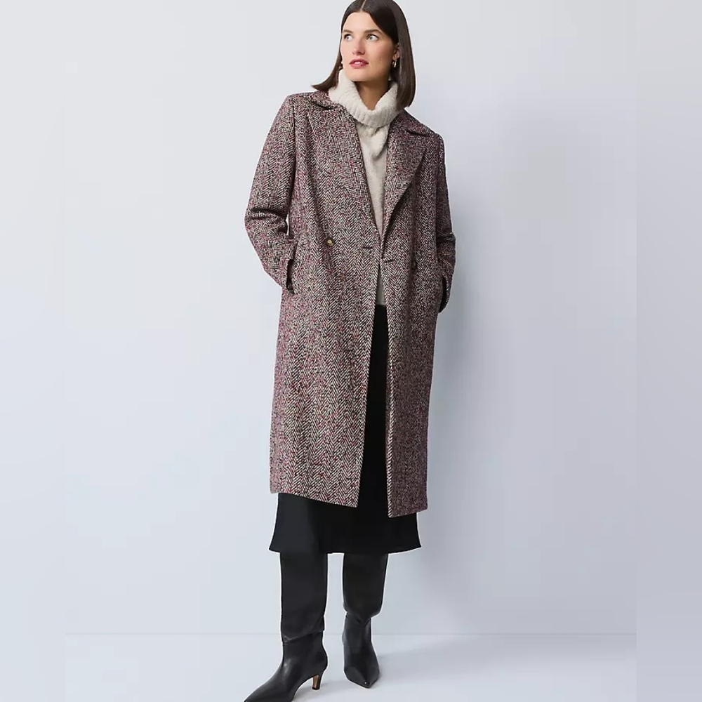 Ann Taylor Tweed Long Coat in Pink-Grey Multi